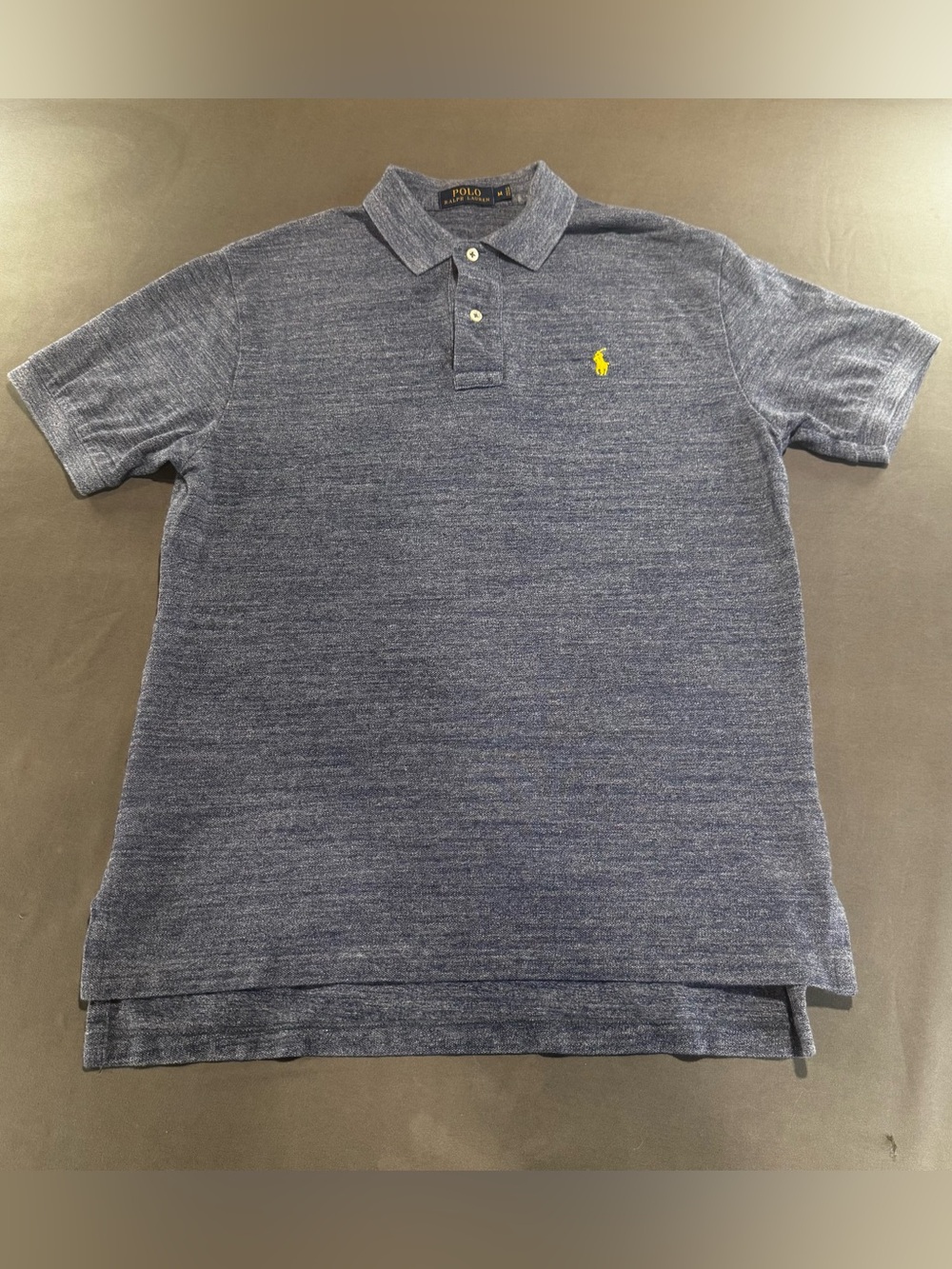 Polo Ralph Lauren Custom Fit Polo Shirt Blue Heather Yellow Pony Men’s Medium